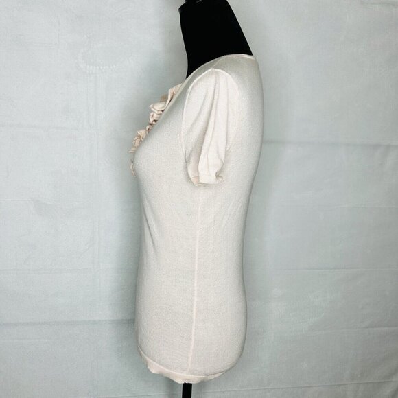 Ann Taylor Sz S Ruffled Front Pink Lightweight Cotton Short-Sleeve Shirt Top - Picture 4 of 8